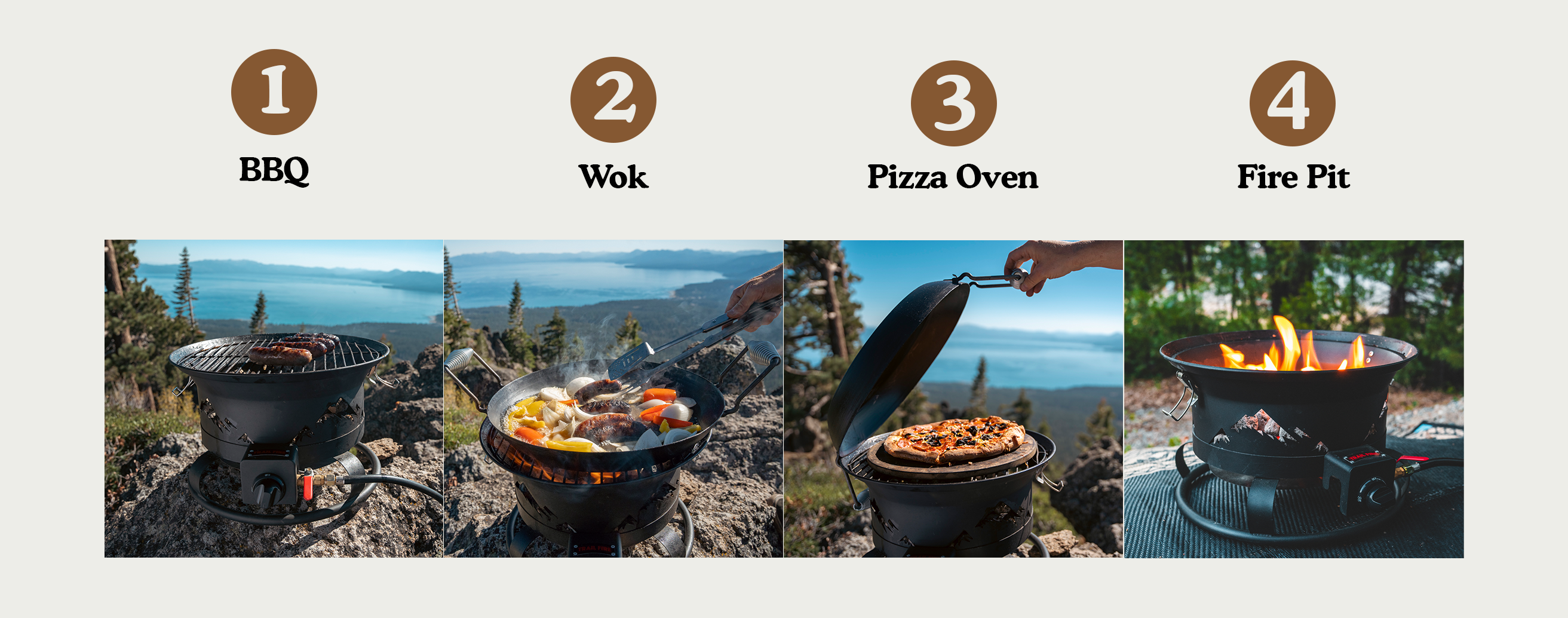 4-in-1 portable cooker modes - bbq, wok, pizza oven, and fire pit